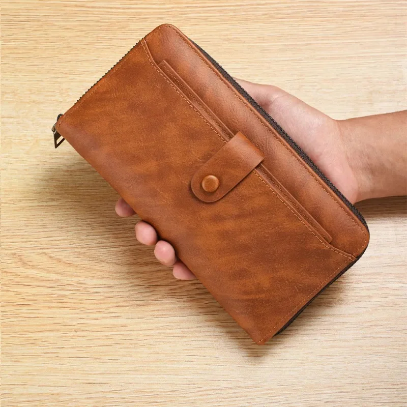 Vintage PU Leather Men Long Wallets Fashion Cell Phone Bag Man Coin Purse Multifunction Card Holder Male Clutch Money Wallet