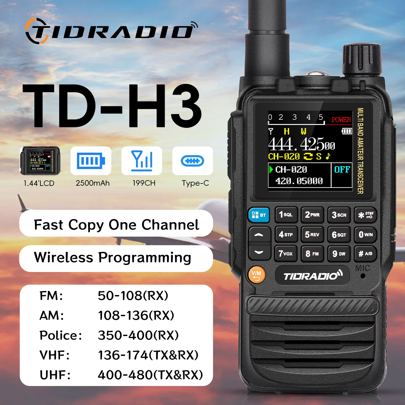 TIDRADIO H3 Radios Walkie Talkie Long Range Phone APP Wireless Programming Air Band Tow Way Radio ham radio walkie talkie