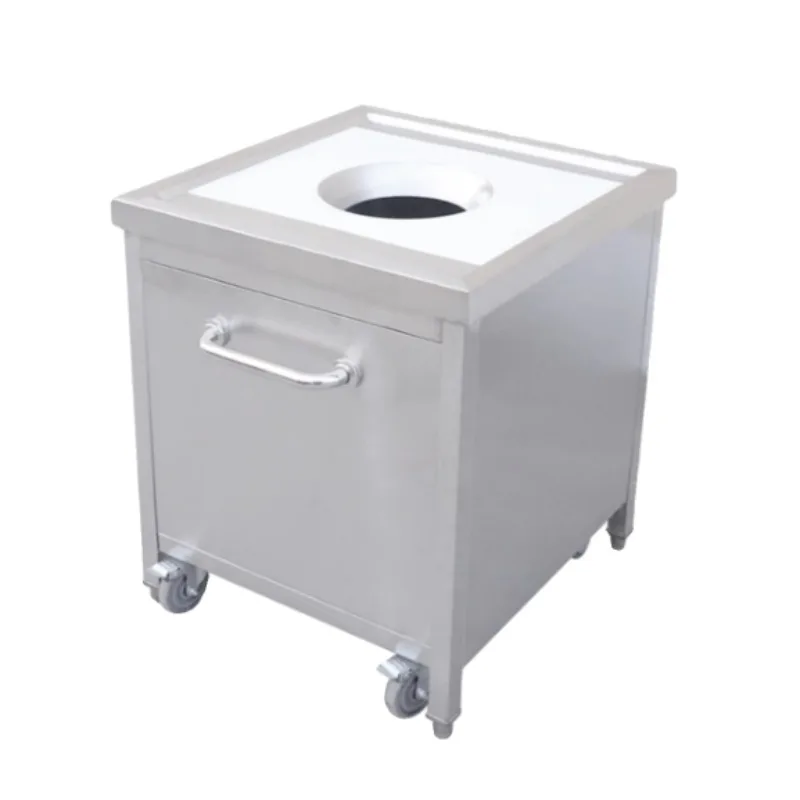 Caminhão de reciclagem de resíduos alimentares em aço inoxidável, simples, tipo cantina.