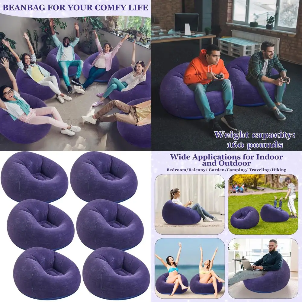 

Portable Outdoor Inflatable Bean Bag Chairs Set, 6 Pieces, Blue, Ideal for Camping, Lazy Sofa, Portable Loungers for Movie Night