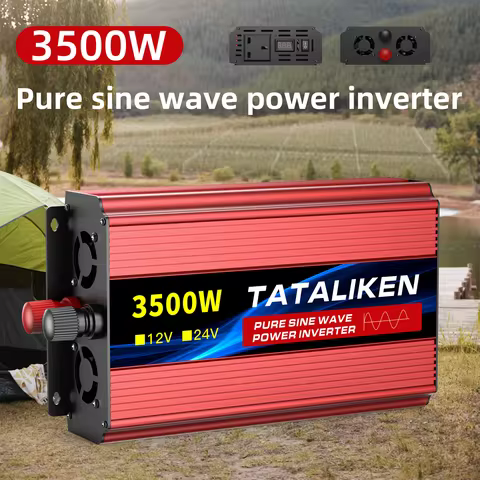 UK Sockets 3500W 12V to 240V Pure Sine Wave Power Inverter with LCD Display Dual Temperature Controlled Cooling Fan for Caravan