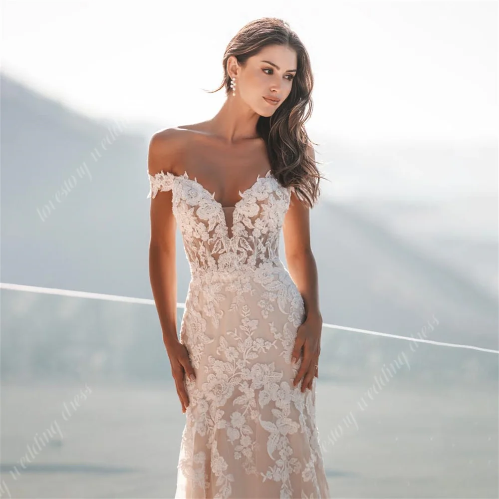 Sexy Off The Shoulder Wedding Dresses Exqusite V-Neck Mermaid Bridal Gowns New Bride Robes Appliques Lace Vestidos De Novia