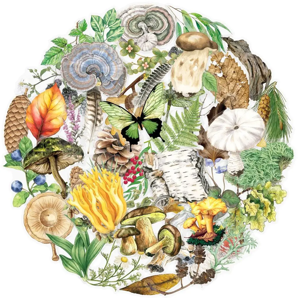 50Pcs Vintage Forest Mushroom Botanical Stickers, Nature Plant Leaf Pinecone Stickers for Junk Journal Scrapbook