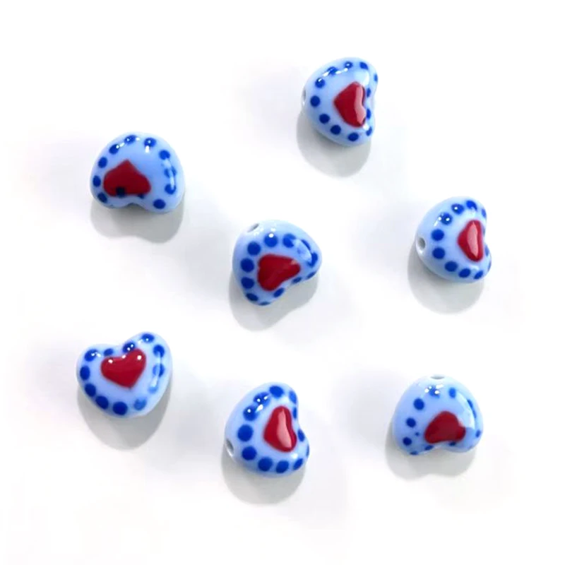 10pcs 12x14mm Dot Heart Shape Ceramic Spacer Loose Beads For Jewelry Making DIY Bracelet Accessories