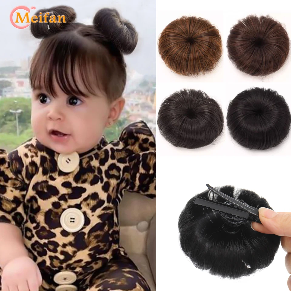 

MEIFAN Girl Children's Fake Hair Bun Bangs Wig with Clip Hairband Bangs Chignons Daily Wear Cosplay Hairpieces Accessories