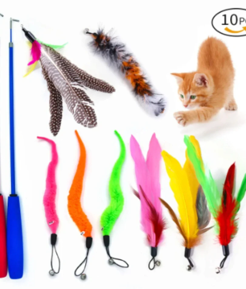 

Retractable Fishing Rod Funny Cat Stick Pet Caterpillar Feather Replacement Head Cat Toy Cat Toys Interactive Pet Products