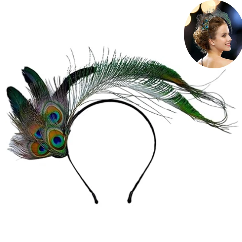 

Peacock Headband Green Accessories Hair Handkerchiefs for Women Head Bands Hair Accessories 1920s Flapper Headpiece Carnival