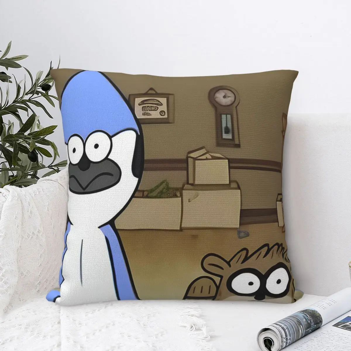 غطاء وسادة مربع من Mordecai and Rigby غطاء وسادة من البوليستر ديكور مريح للأريكة المنزلية