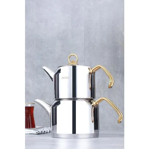 Acar Atlas Mini Gold 1 / 1 ,5 L Steel Teapot Set 12170