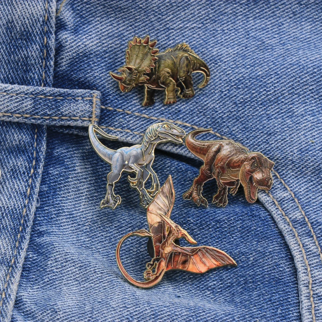 Vintage Dinosaur Pattern Enamel Lapel Pin Punk Style Metal Brooch Badge, Prehistoric AnimalDesignBackpackClothe DecorAccessories