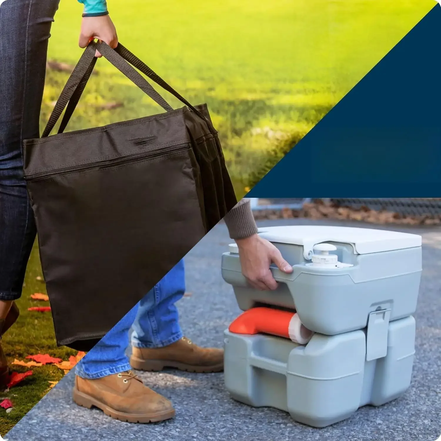 YOU-Portable Toilet – Compact Indoor & Outdoor Commode w/Travel Bag for Camping, RV, Boat – Piston Pump Flush, 5.3 Gallon