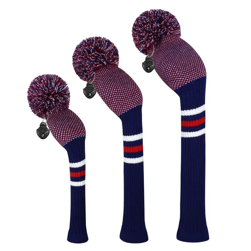 3pcs Striped Golf Head Covers Driver Fairway Hybrids With Number Tag