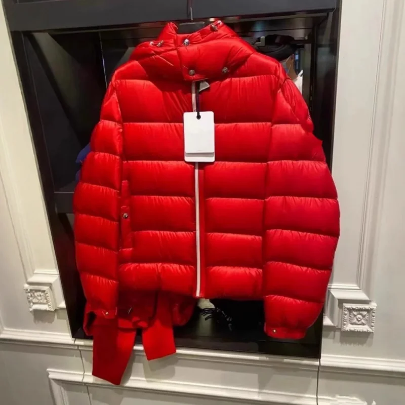 Moncl * r cor sólida à prova de vento colheita puffer jaqueta unisex inverno grosso estilo curto 90% branco ganso para baixo jaqueta dos homens outerwear