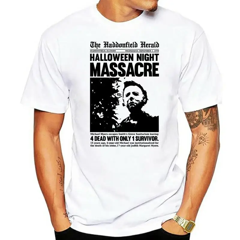 Halloween Haddonfield Herald Headline Mens T Shirt Massacre Horror Michael Myers