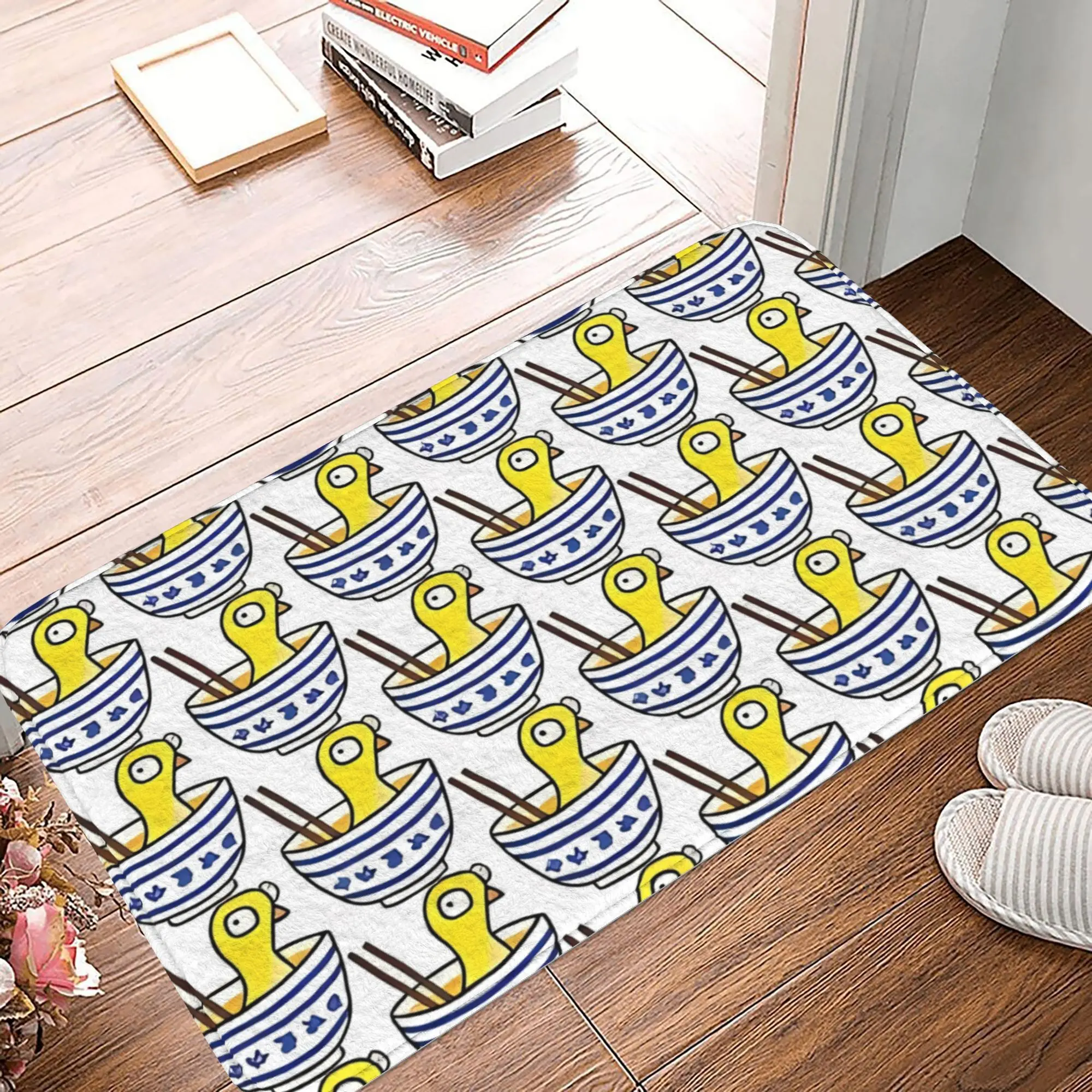 Yellow Duck in Bowl Pattern Floor Mat – Polyester Non-Slip Rug for Entryway, Kitchen, Bathroom | Machine Washable,