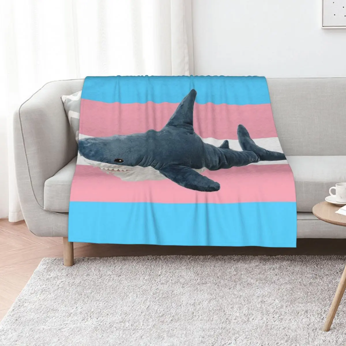 

BLAHAJ SHARK TRANS FLAG Throw Blanket blankets and throws Flannel Decorative Sofa manga Blankets