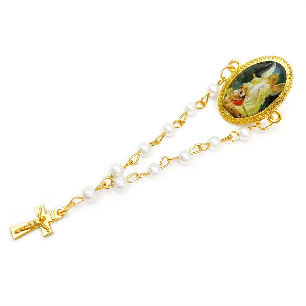 

«12 шт. Сувенир для крещения Богоматери Гваделупской, Сан-Иуда и Ангел-хранитель, фото-четки, булавка с жемчугом и распятием»