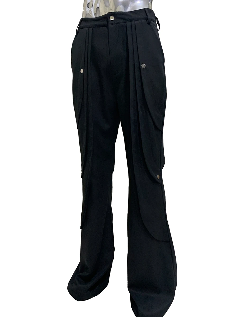 

Spring Autumn Long Cool Handsome Black Flare Pants for Mens High waist Luxury Structuralism Design Clothes Emo Streetwear 2025