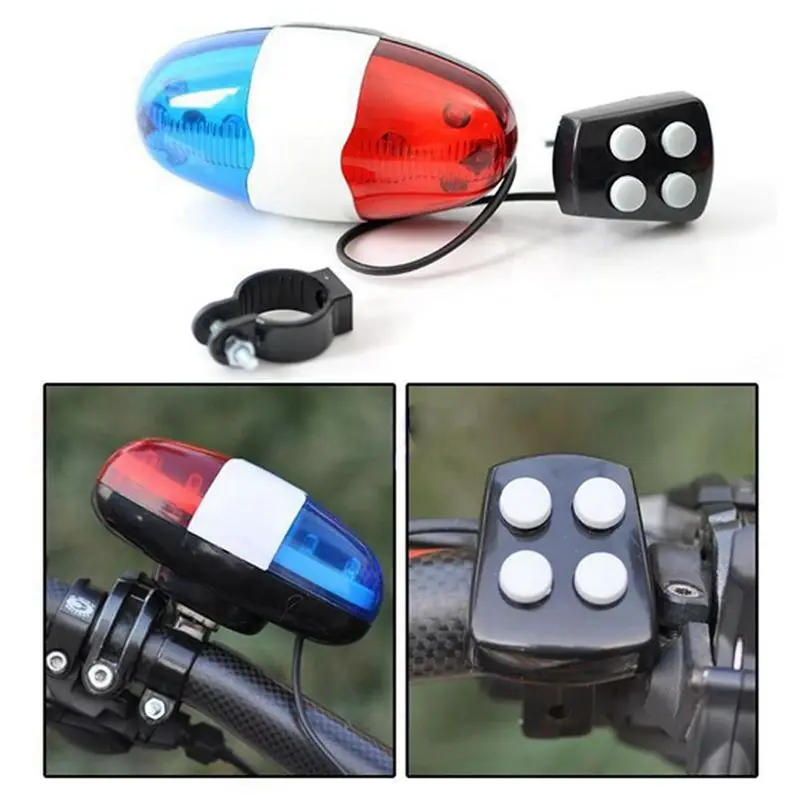 Bicycle Bell 6 LED 4 Tone Horn LED Light Electronic Siren Bicycle Bells For Kids Bike Accessories