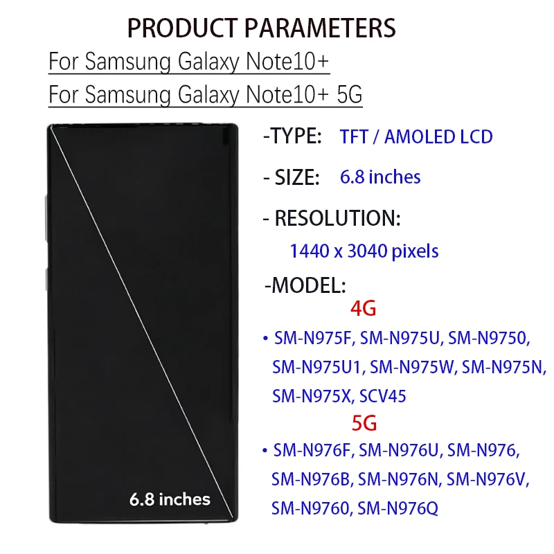 New AMOLED LCD Note10 Plus N975F Touch Screen Digitizer For Samsung Galaxy Note10+ 4G 5G Replacement Repair Phone Spare Parts
