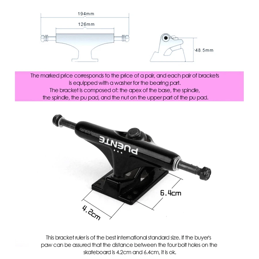 PUENTE 2 buah 5 inci truk aluminium Skateboard, aksesori truk braket jembatan truk Skateboard truk papan panjang