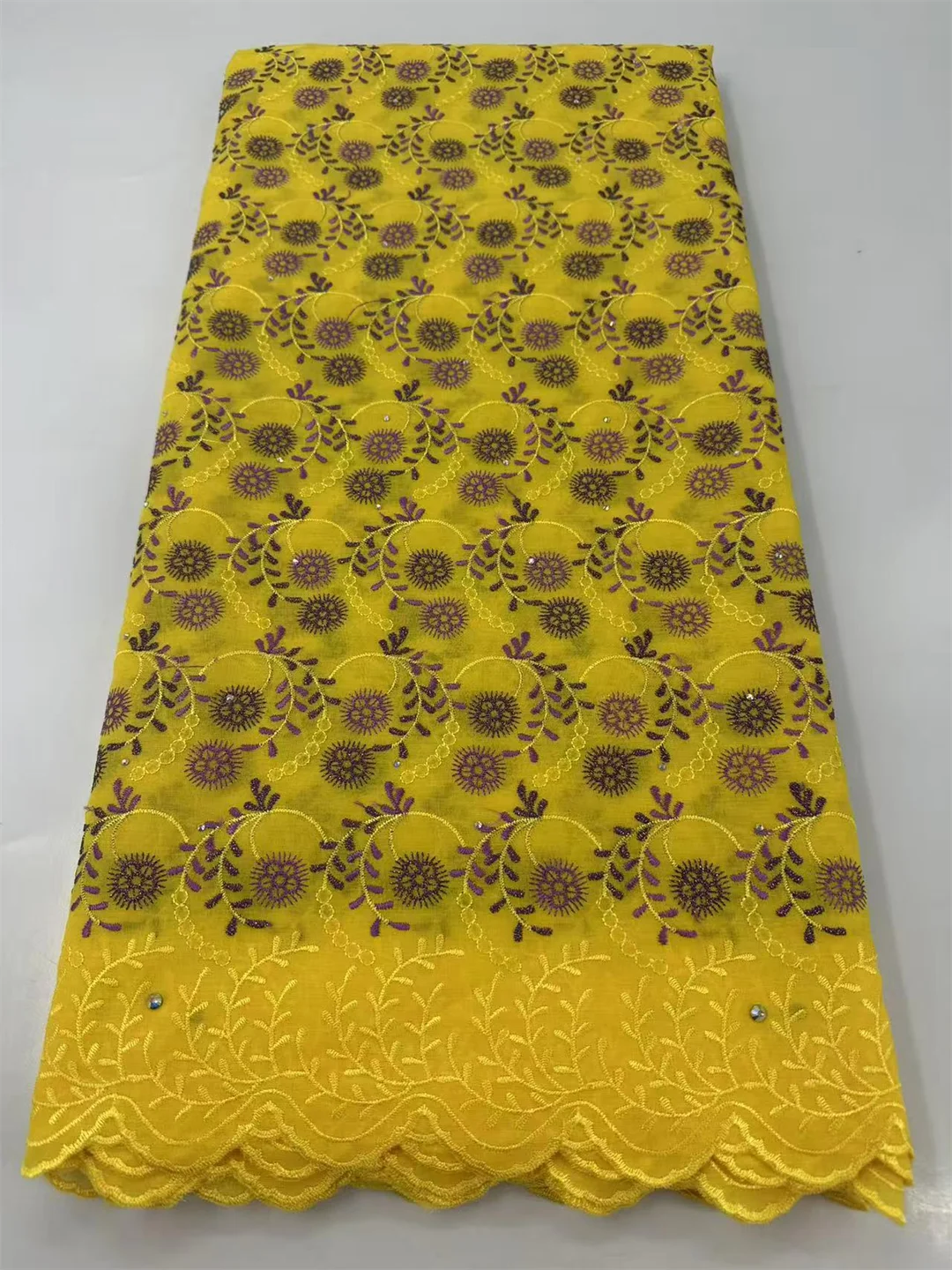 Swiss Voile Cotton Lace Fabric with Tradition Dubai Style Embroidery for African Nigerian Garment Sewing Hot Sale