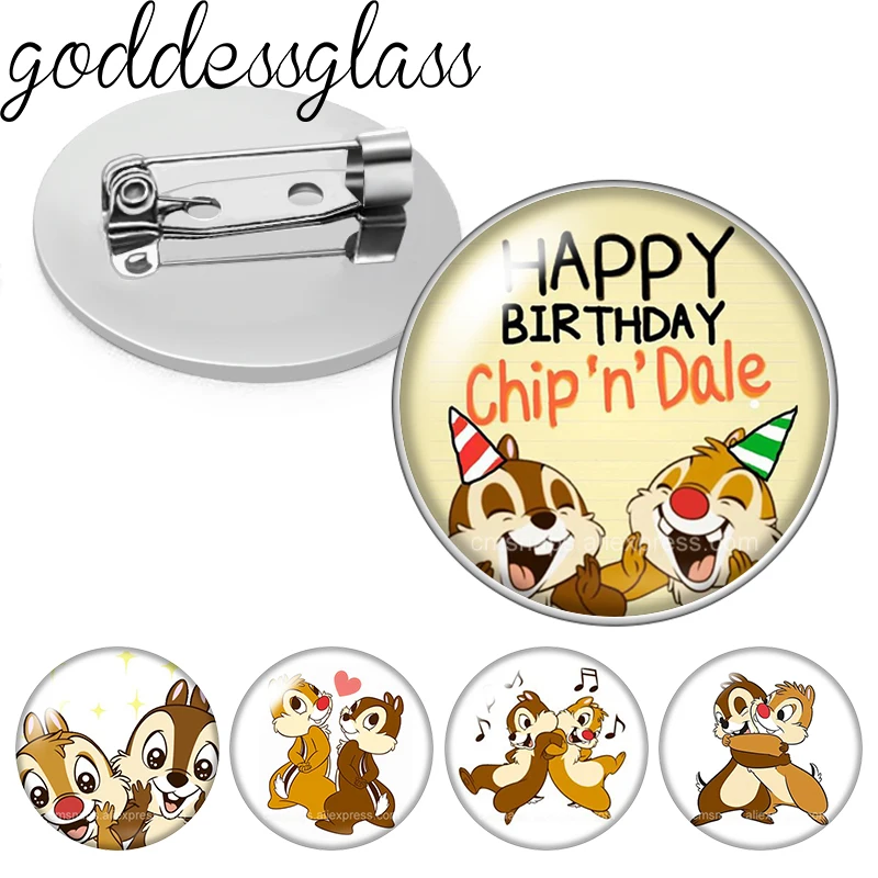 Chip 'n' Dale Rescue Rangers Photo Glass cabochon Brooch pinback button Bag Clothes Denim Jeans Lapel Pin Badge Jewelry
