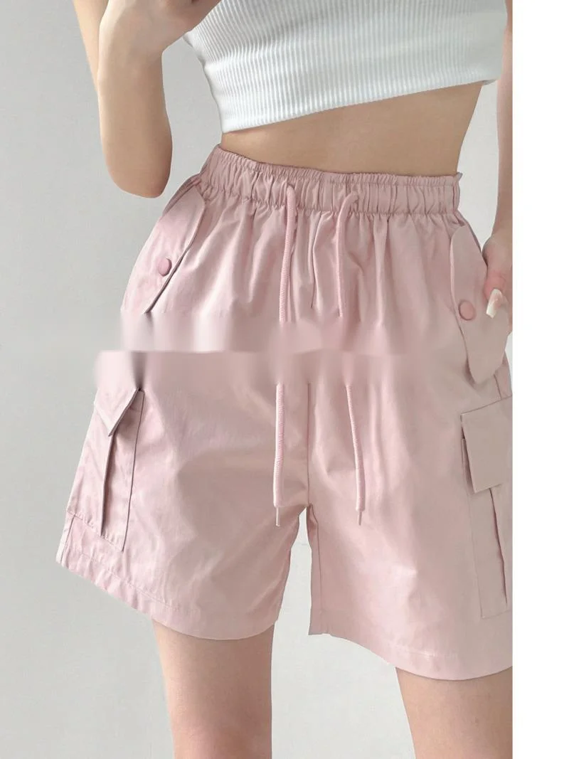 

Cool Girl TVVOVVIN Drawstring Multi Pocket Work Shorts Women's High Waist Slim Loose Relaxed Quick Dry Wide Leg Shorts Z29D