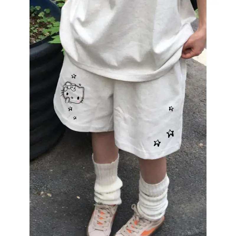 

Sanrios Hello Kittys Bermuda Shorts Cotton Women Summer Loose Versatile New Graffiti Print High Waist Fast Delivery Wholesale