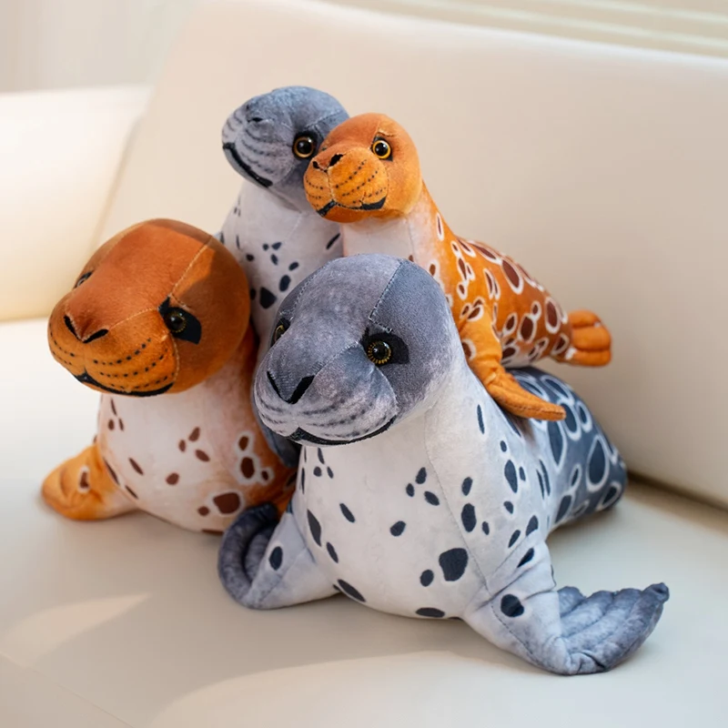 40/60cm Lifelike Real Lying Seal Plush Toy Pillow Brown Gray Polka Dot Marine Life Seal Plush Toy Gift For Boys And Girls