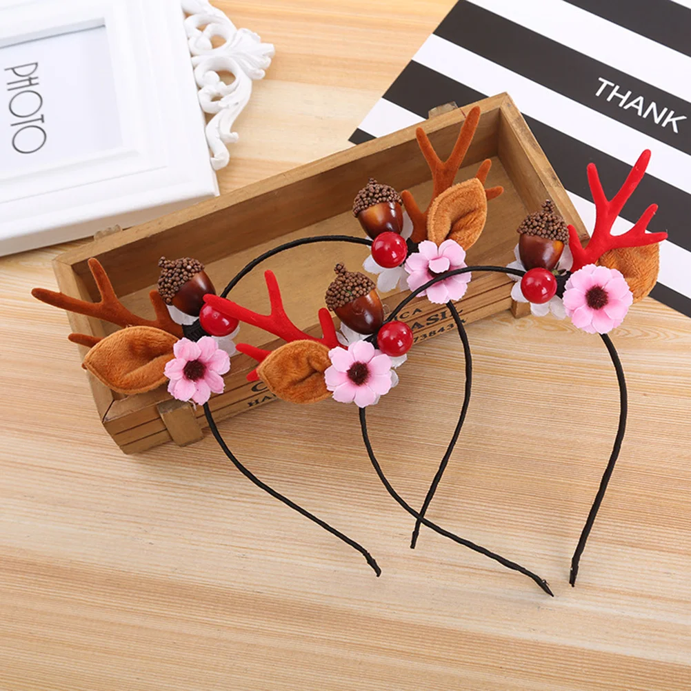3 قطع من أطواق الشعر على شكل قرن الغزلان، تصميم جميل أنيق غير قابل للانزلاق، عصابة رأس للحفلات لعطلة عيد الميلاد، كرة تنكرية