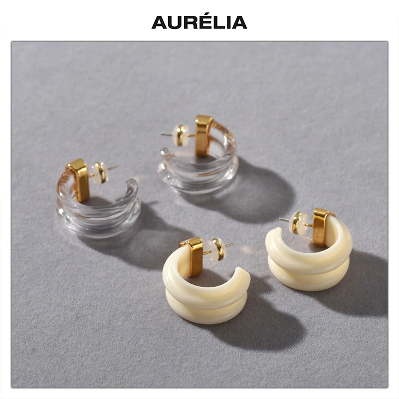 

Европейские прозрачные молочно-белые серьги из смолы C-образной формы S925, серебряные иглы, широкие серьги, женские модные украшения