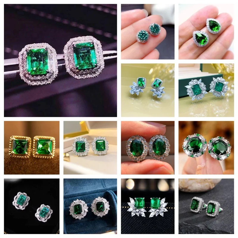 2026 Geometric Green CZ Sparkling Cubic Zirconia Earrings, Suitable for Women\'s Wedding Parties, Elegant  Jewelry