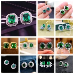 2026 Geometric Green CZ Sparkling Cubic Zirconia Earrings, Suitable for Women's Wedding Parties, Elegant Jewelry