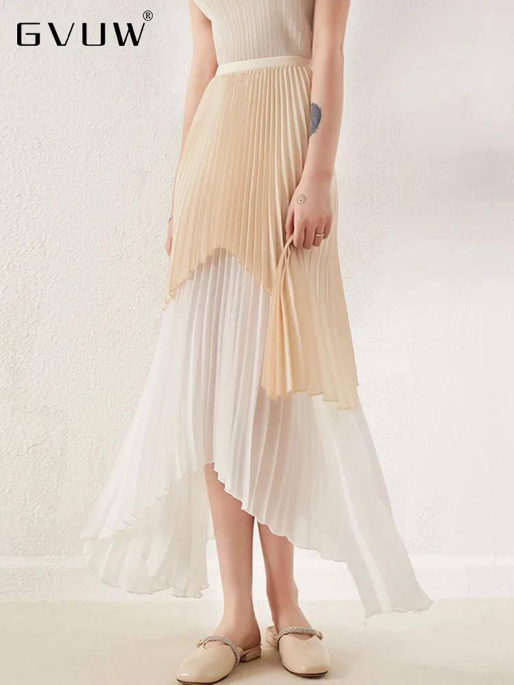 

Плиссированная цветная юбка GVUW 17G6806, женская модная свободная универсальная элегантная женская одежда с эластичным поясом, трапециевидная, новинка 2024
