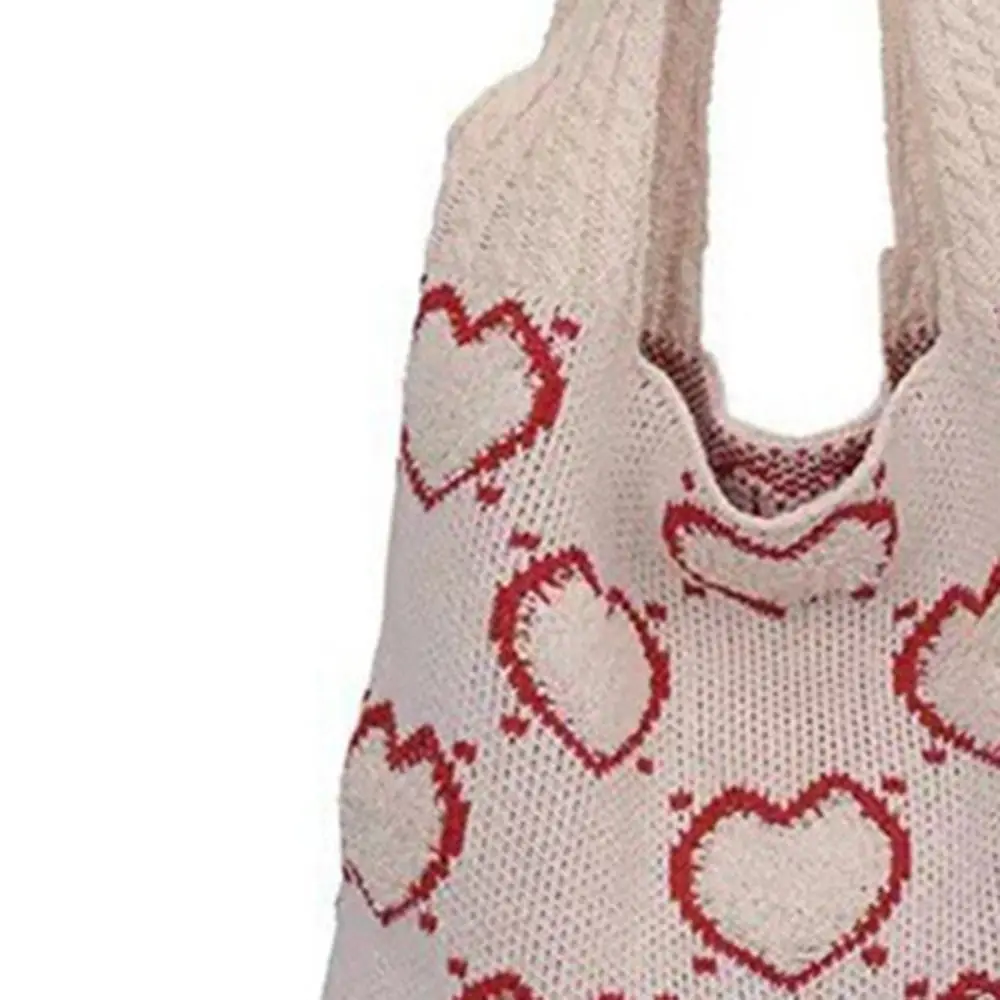 Women Crochet Shoulder Bag Large Capacity Heart Pattern Woven Sling Bag Versatile Knitted Shopping Bag Daily Shoulder Bag