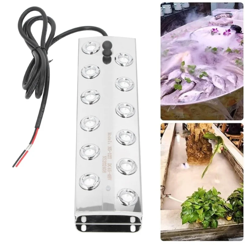 12 Heads Ultrasonic Water Pond Fountain Fogger Quiet IP67 Water Proof 1.5m Cable Ultrasonic Mist Maker DC45-48V