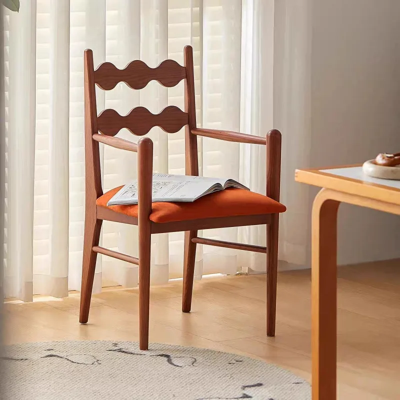 كرسي طعام منزلي عتيق، كرسي على الطراز الشمالي، مصمم ريترو فاخر من الخشب الصلب، مسند ظهر كاجوال وكراسي مسند ظهر #1