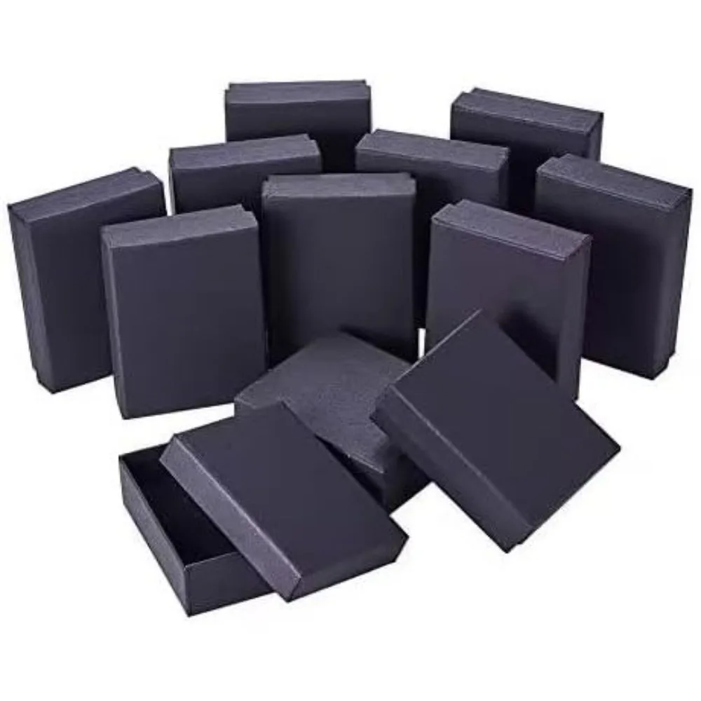 12 Pcs Black Rectangle Jewelry Box 3.5x2.8x1.2 Cardboard Jewelry Boxes with Sponge Inside Kraft Paper Boxes Christmas Gift Paper