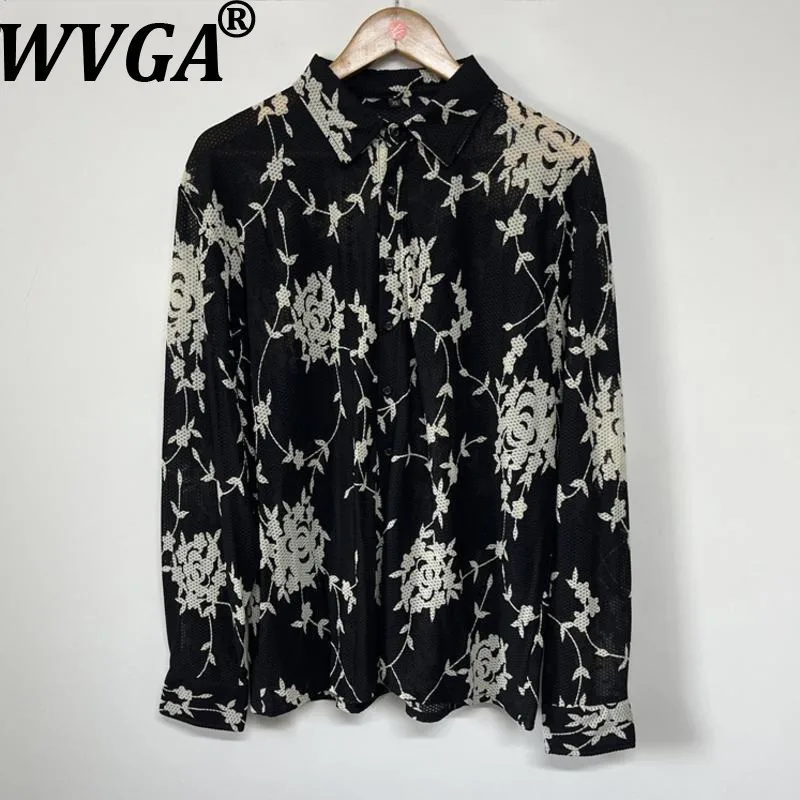 WVGA Spring Autumn New Men Tide Darkwear Burnt Flower Trendy Personality Draped Long Sleeve Shirts Niche Chic Casual Tops W15764
