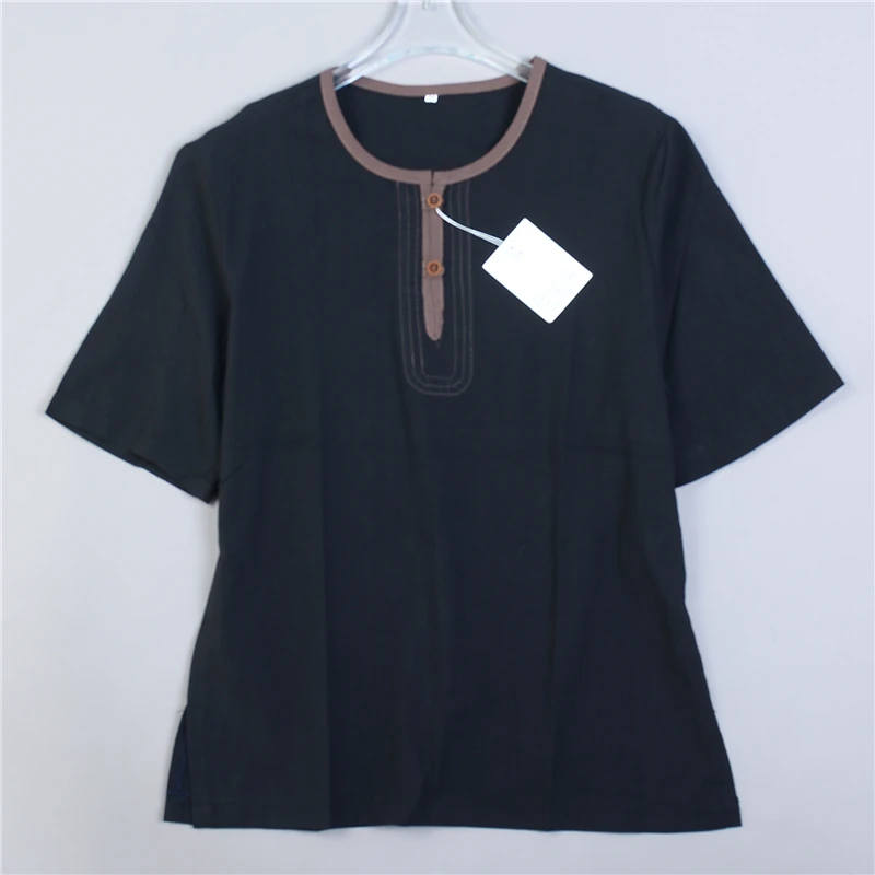 

Хлопково-льняная одежда в стиле ретро для мужчин и женщин, свободная повседневная одежда ort Sve Summer Faion irt Stand Fit, молодежная одежда с открытым воротником