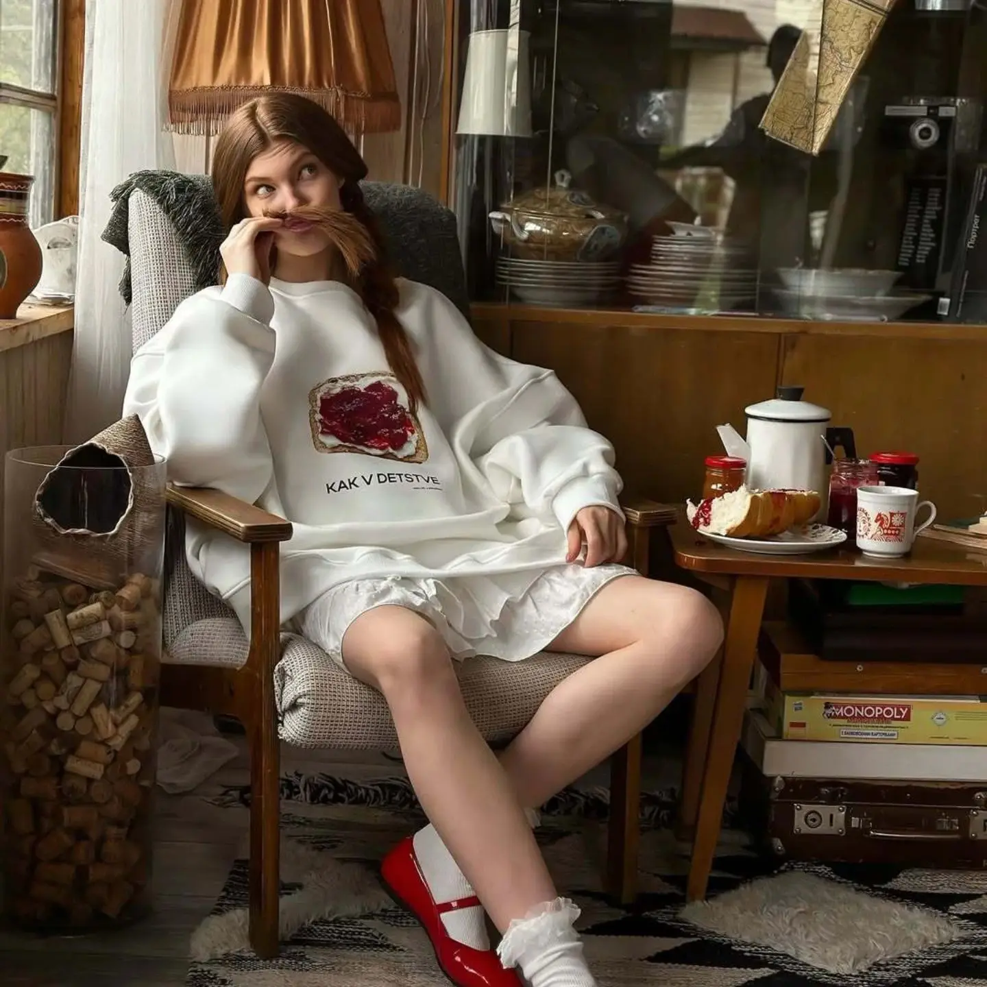 เสื้อสเวตเตอร์ลายขนมปังปิ้งแยมสุดน่ารัก สไตล์สาวรัสเซีย ทรงหลวม ไซส์ใหญ่ แฟชั่นฤดูใบไม้ร่วง สไตล์เกาหลี สวยเก๋ ใส่สบายสำหรับผู้หญิง