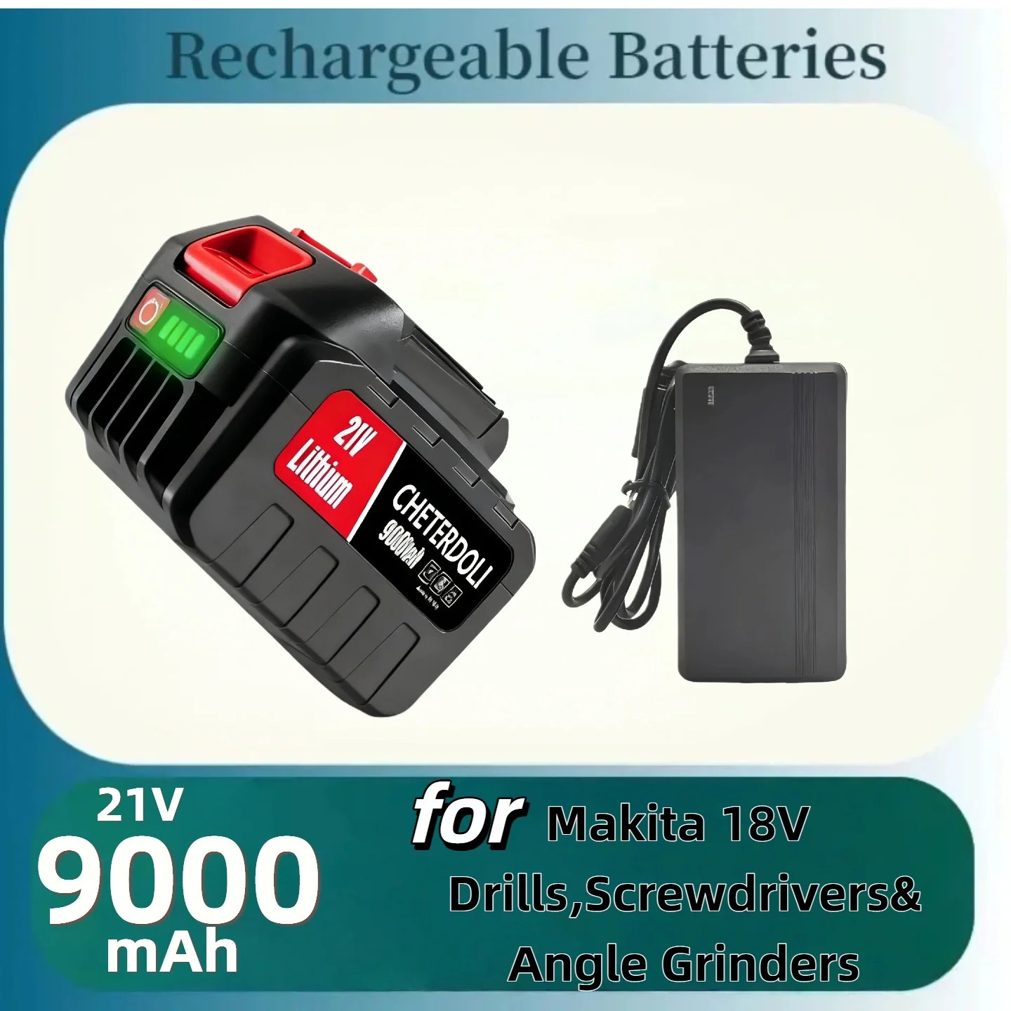 

21V Rechargeable Lithium Ion Battery – High Capacity Cordless Power Tool Replacement for Makita 18V Drills & Grinders