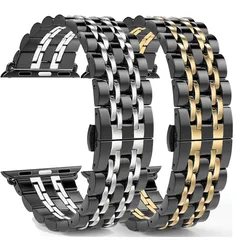 For Apple Watch Band 41mm 45 44 40 49 38 42mm Black Gold Stainless Steel Bracelet for iWatch Series Ultra 9 8 7 SE 6 5 4 3 Strap