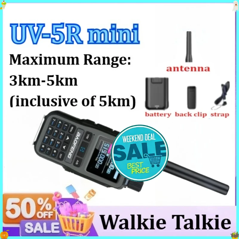 

UV-5R Mini for Baofeng Walkie Talkie Multi-Band Type-C Charge 5W TFT Color Display Dual PTT Wireless Program Mini Radio 5RMINI