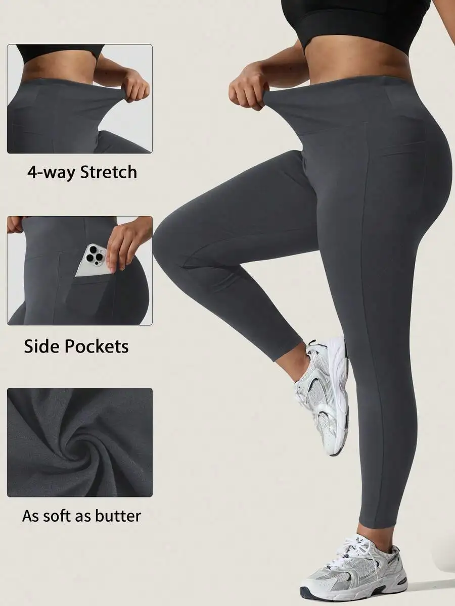 Plus Size Leggings With Pockets For Women, High Waist Opaque Tummy Control Leggings Sports Leggings High Waist Fitness Capris