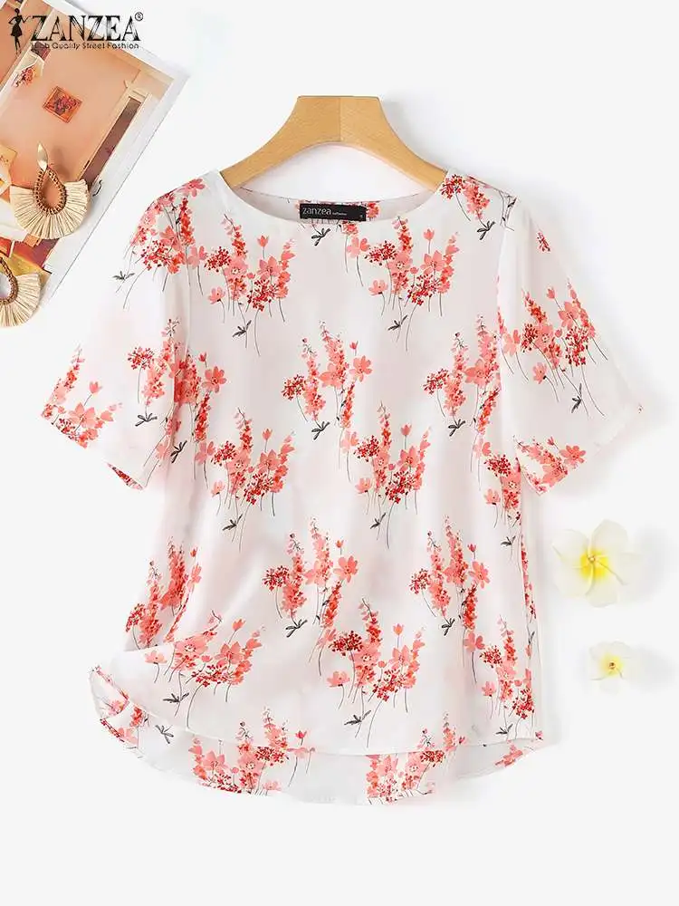 ZANZEA Women Summer Floral Printed Blouse Bohemian Holiday Tops Vintage Casual Party Beach Shirt Loose Retro Tunic Blusas Mujer