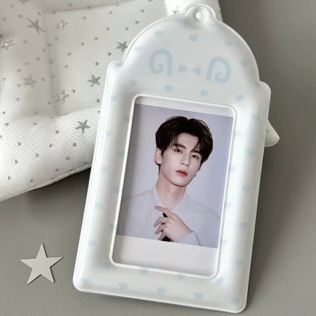 Cute Emoticon 3 Inch Photocard Holder Pvc Card Sleeve With Hanging Bag Keychain Heart Polka Dot Bag Charm For Idol Photos Case