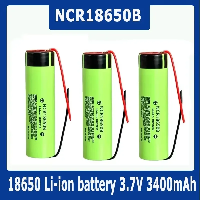 1-20 piezas 100% batería Original 18650 3400mah 3,7 v batería de litio NCR18650B adecuada para batería de linterna + cable DIY