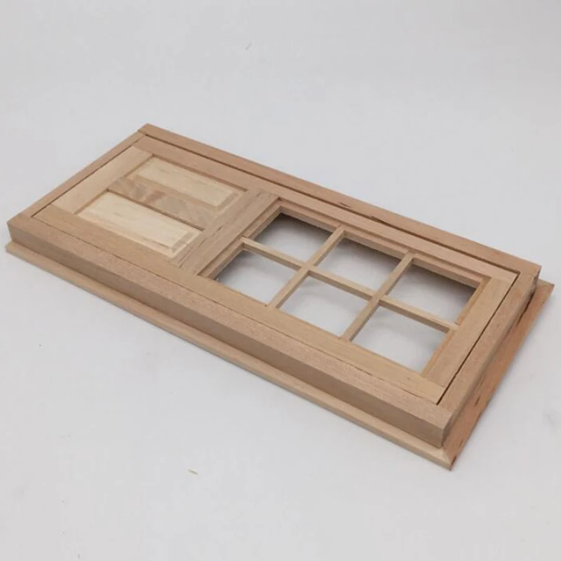 1/12 casa delle bambole in miniatura in legno porta singola esterna non verniciata accessori per porte e finestre fai-da-te modello 6 porte a griglia con finestre in PVC